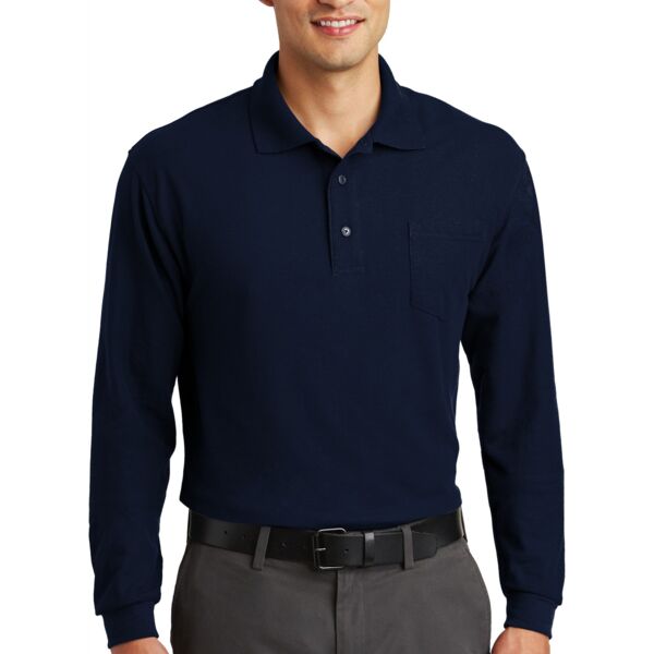 Port Authority® - Long Sleeve Silk Touch™ Polo with Pocket. K500LSP  Thumbnail